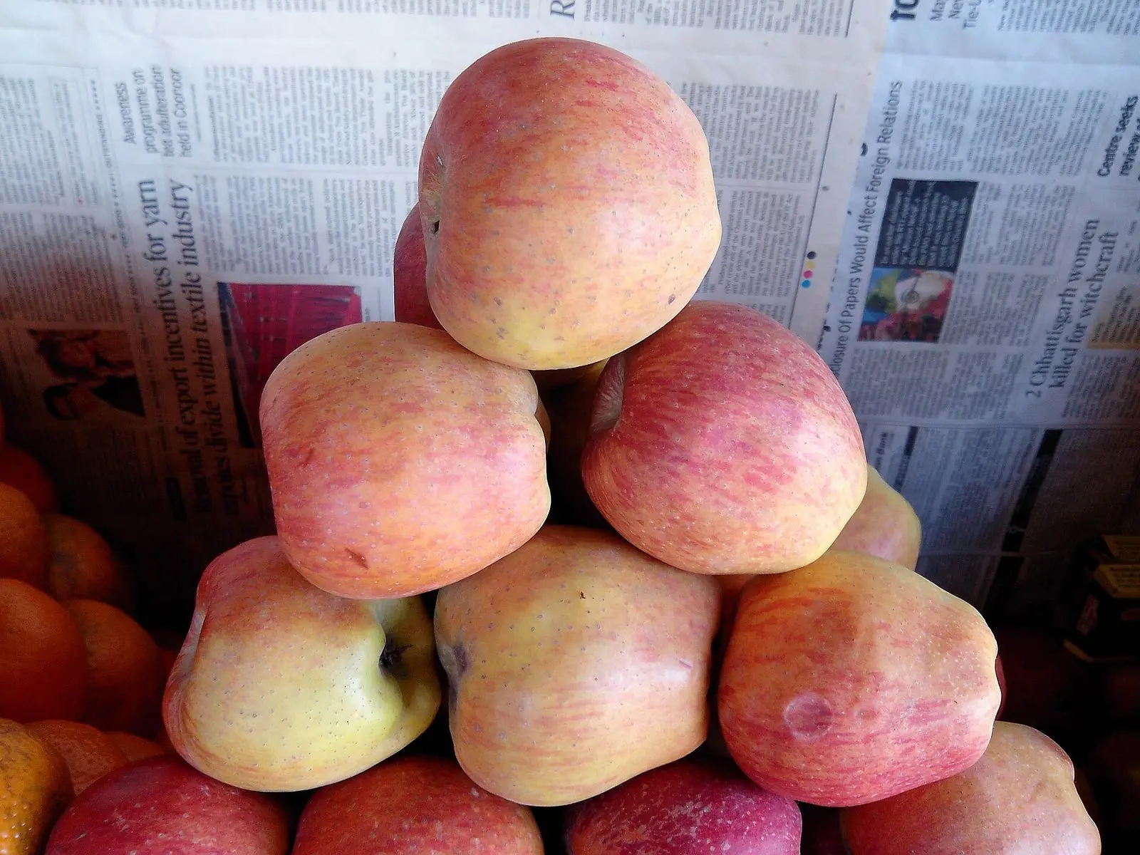 A stack of premium red apples hand selected at the packhouse