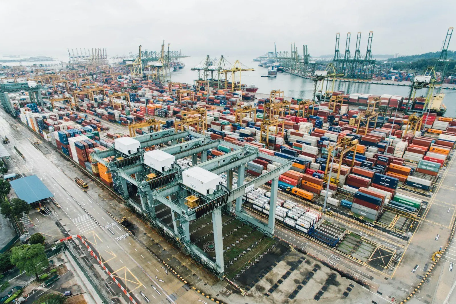 Containers stacked at a deep-water terminal